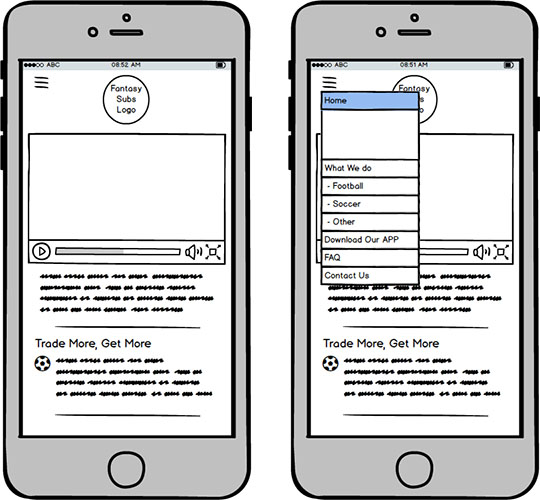 Fantasy Subs Wireframes - Mobile